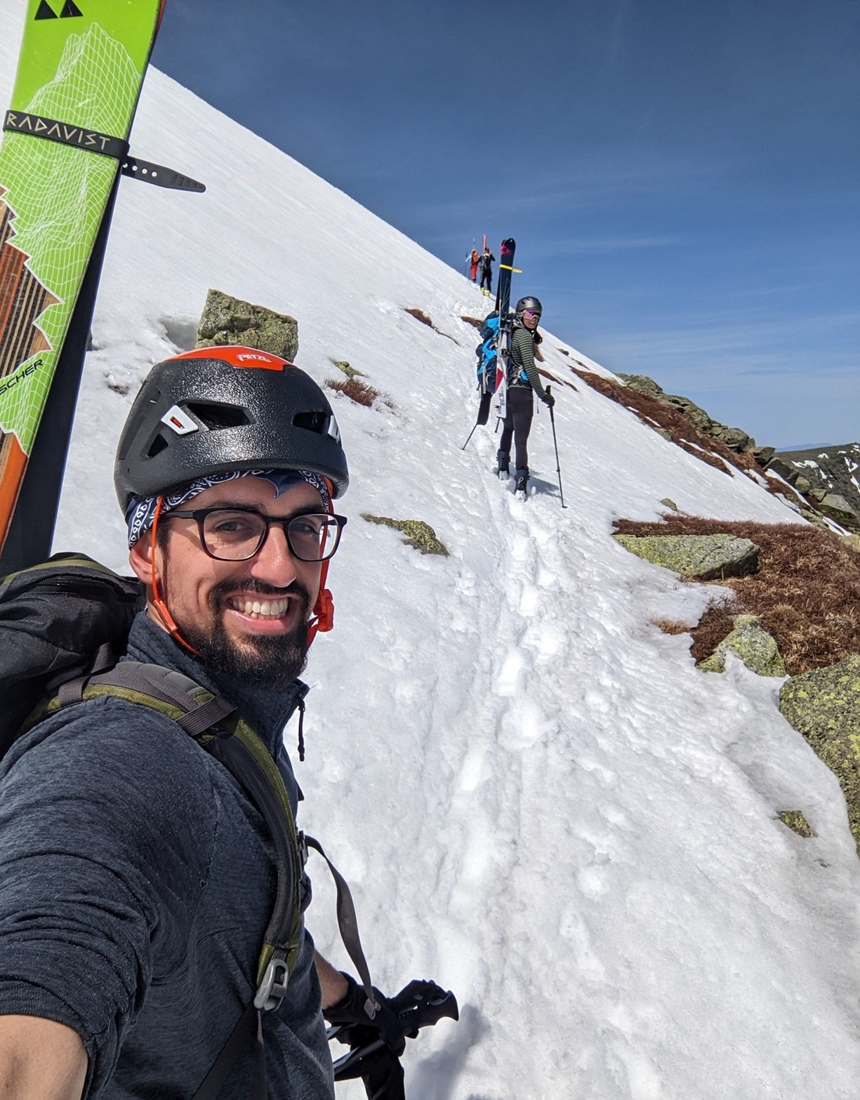 Kelton and Ashten backcountry skiing on Mount Washington in New Hampshire